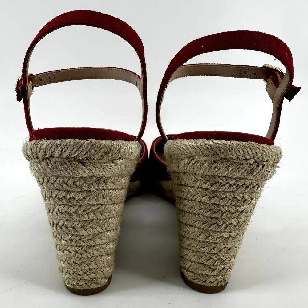 Stuart Weitzman Mykonos Sandals Closed-toe Espadrille Wedge Ankle Strap Red 10